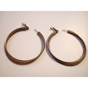 Vintage 2" Large Twisted Two Tone Gold and Silver, Druzy Center Hoop Earrings